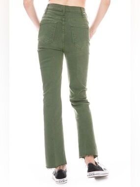 Mother The Hustler Ankle Fray Jeans 24 Dark Olive High Rise Cropped Flare Denim